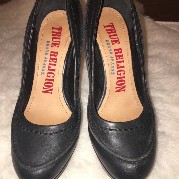 NWOT True Religion Blk Leather Platform Pump Sz6M - Picture 3 of 8